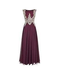 Cristales Lemai - Vestidos de noche largos y formales de gasa de encaje de color dorado