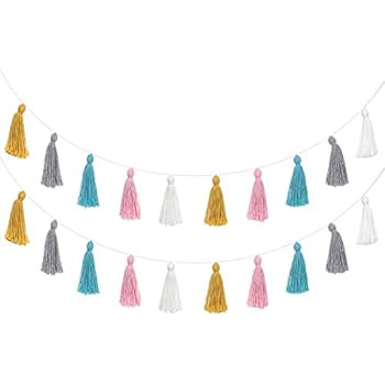 Mkono 2 Pack Cotton Tassel Garland Colorful Tassels Banner Christmas Decorative Wall Hangings for Boho Home Decor,Xmas Tree Decorations Ornament,Birthday Party,Baby Shower,Nursey Dorm Room