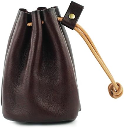 UER Unisex Handcrafted Tanned Cow Leather Drawstring Mini Coin Wallet Pouch (red brown)