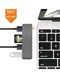 USB C Hub, Type C Multi-Port Thunderbolt 3 Dongle with 3xUSB 3.0 Ports,4K HDMI Port,SD TF Card Reader,Compatible with MacBook Pro 2018 2017 2016 13 15inch,MacBook Air 2018 13 inch (5in1 Grey)