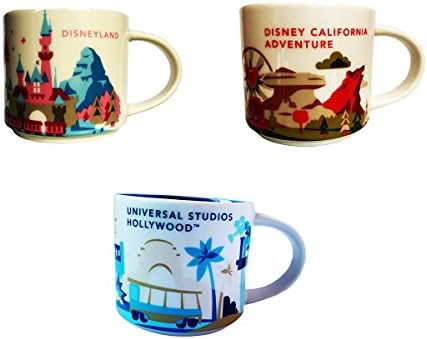 Starbucks You are Here Theme Park Edition Disneyland, Disney California Adventure and Universal Studios Hollywood Coffee Mug Set of 3