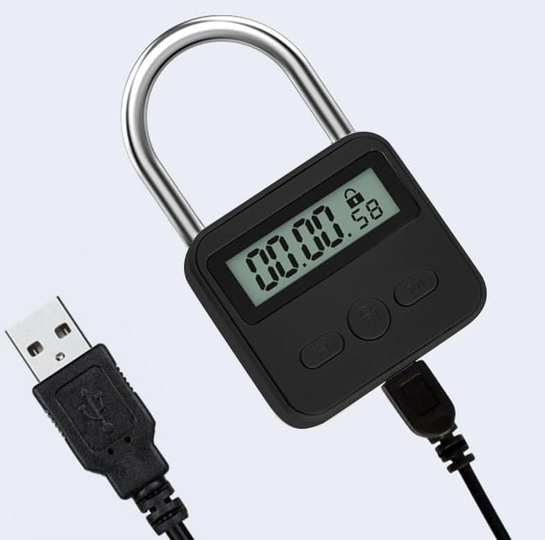 Enajucy Metal Timer Lock - Electronic Time Padlock with LCD Display - USB Rechargeable (Black)