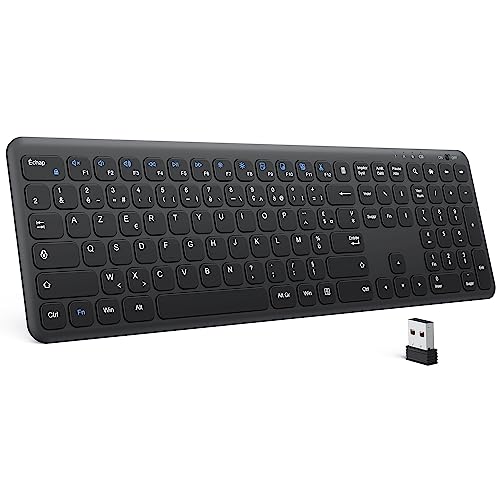 OMOTON Clavier sans Fil 2.4G, Clavier AZERTY sans Fil Silencieux pour Windows 11/10/8/7, Clavier Complet Ultra-Mince avec Pavé Numérique pour PC/Ordinateur/Portable, 12 Raccourcis Multimédias, Noir