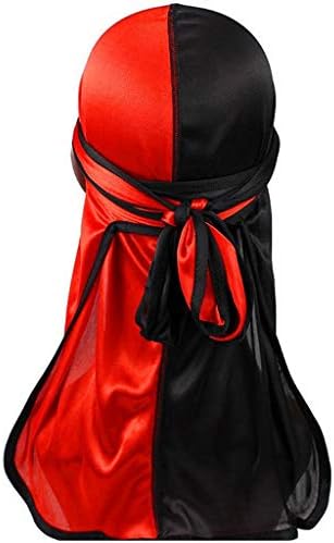 Futemo Two-Color Seamless Stitching Sold Silk Scarf Head Cap India Chiffon Muslim Hat Fold Chemo Cap (Red)