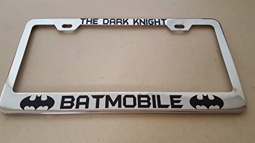 Batman The Dark Knight Batmobile Black Vinyl Decal Cut on Chrome Metal License STB Frame with matching color screw caps