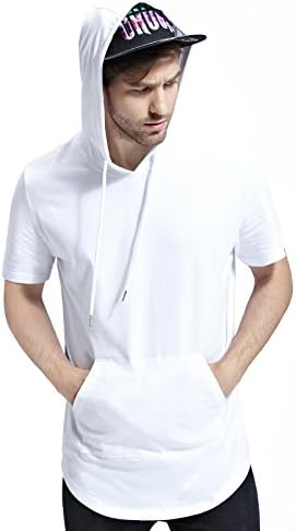 Bertte Mens Hipster Hip Hop Elong Longline Hoodie Side Zipper Short/Long Sleeve T-Shirt