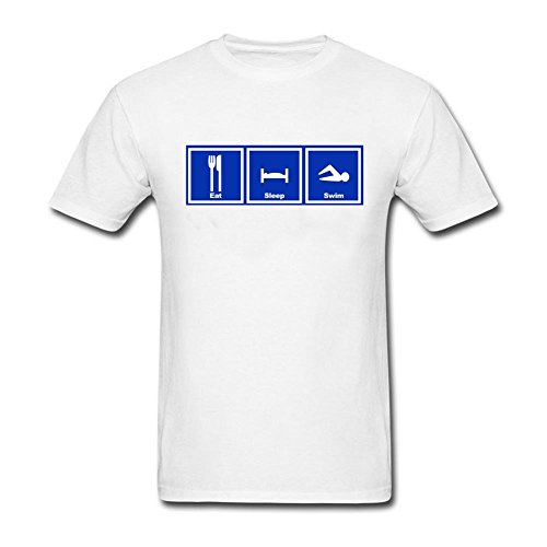QLJYKJ Men Eat Sleep Swim Swimmers Cool T Shrits L White