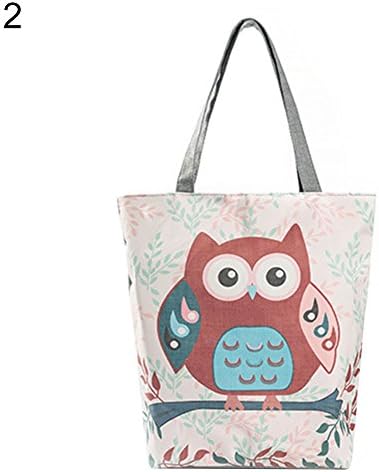 FEIDAj Shopping Pouch Bag Cute Owl Floral Printed Canvas Tote Bag Women Casual Large Capacity Handbags - 2
