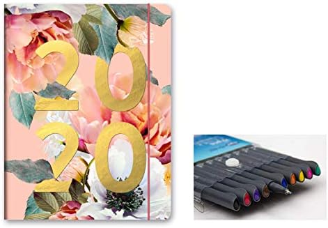 Orange Circle Studio 2020 Just Right Monthly Planner, Aug. 2019 - Dec. 2020, and Comes with Kemah Craft Fineliner 10 Pc Color Pens - Floral Expressions