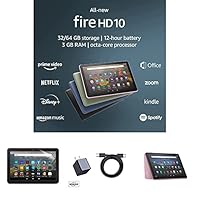 Fire HD 10 Tablet (32 GB, Lavender, Ad-Supported) + Amazon Standing Case (Lavender) + Nupro Anti-Glare Screen Protector (2-pack) + 15W USB-C Charger