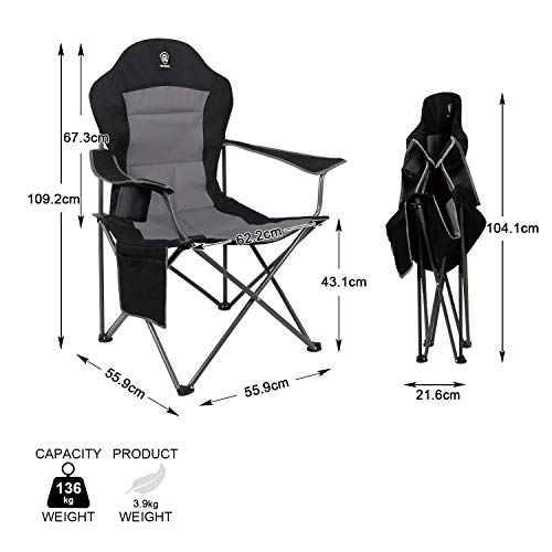 Ever Advanced Chaise De Camping Pliable Portable Robuste Dossier Haut Porte-gobelet Avec Sac De Transport Jardin Pêche…