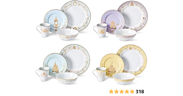 Amazon.com: Juego de vajilla temático de Disney, 16 platos de cerámica, 4  lugares | Colección 1| Cenicienta, Aladdin, Sirenita y Bella y la Bestia  coloridos platos de cena y postre, cuenco y