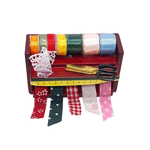 Gbell Needlework Kit Sewing Needle Box Tools for 1:12 Mini Dollhouse Furniture, Mini Dollhouse Room Decor Miniatures Sewing Accessory Pretend Play Toy for Little Girls Gifts (Multicolor)