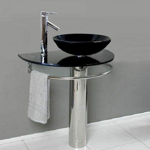 30" Wide Bathroom Pedestal Vanity Glass Vessel Sink Top
