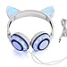 Wired Cat Ear Headphones Glowing Lights with USB Charging Cable (White)