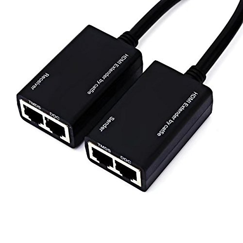 HonsCreat HDMI Extender Over RJ45 CAT5e CAT6 LAN Ethernet Network Balun Adapter Repeater Up to 100ft 1080P HDMI Cable(30M Sender + Receiver, 2 Ports RJ45)