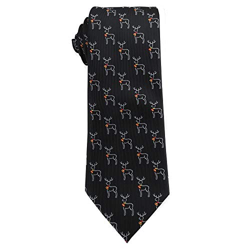 Mens Woven Neckties Design Tie Holiday Christmas Gift Black Neck Tie (Winter Reindeer)