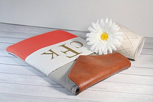 Monogrammed Color Block Laptop Case Custom Fit for Macbook Pro 13, Surface Pro 4, Chromebook with Leather Flap Closure - Orange