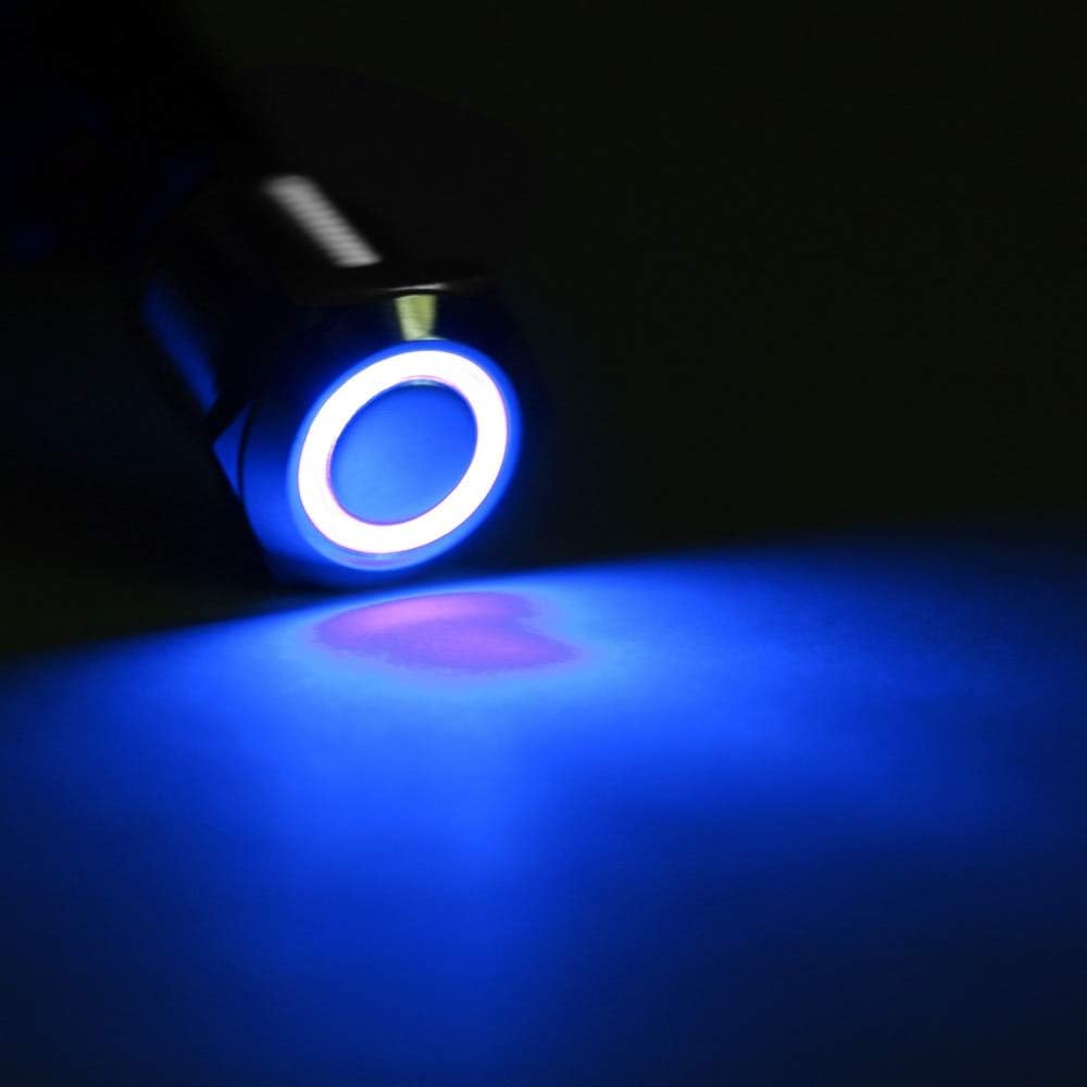 Push ButtonSwitch 4 Pin 12mm 3V Blue LED Light Metal Push Button