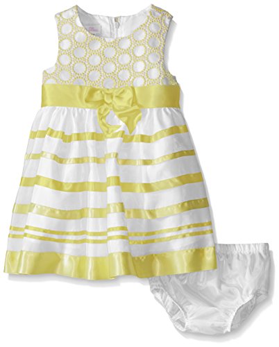Bonnie Baby Baby Circle Embroidered To Ribbon Organza Dress, Yellow, 0-3 Months