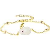 Jade Rabbit Bunny Bracelet for Women Cute Animal Lucky Pet Pendant Beaded Bracelet Anklet Gold-Tone Plated Crystal All Occasions Holiday Gift Easter Friendship Daughter Sister