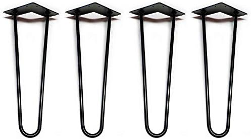 26" Heavy-Duty DIY HAIRPIN LEGS 4 Per Set - 100% Made in USA from Recycled Steel, Superior QA-Tested Weight Capacity - Plus Screws & Floor Protectors (1/2" Thick, Jet Black Satin Quality Powder Coat)