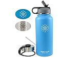Smart Flask Stainless Steel Water Bottle, Available in 2 Colors, 32 Oz., Vacuum Insulated, Includes Leakproof Metal Lid, and convenient Straw Lid (Caribbean Blue)