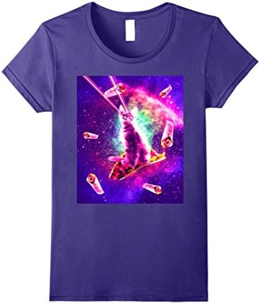 Womens Outer Space Taco Cat - Rainbow Laser Eyes, Burrito T-Shirt Medium Purple