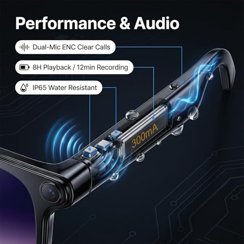 AI Smart Glasses with Camera, 8MP HD Bluetooth Camera Glasses, 1080P Video Recording Sunglasses for Women Men, Real Time Translation, Voice Assistant, Open-Ear Audio for Travel, Work Vlog (3 lenses)