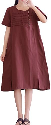 LifeShow Women's Scoop-Neck Solid Short-Sleeve Midi Straight Dress, Wine Red, Medium