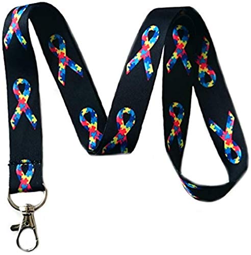 Autism Awareness Ribbon Print Lanyard Key Chain Id Badge Holder (Black Strap) - //medicalbooks.filipinodoctors.org