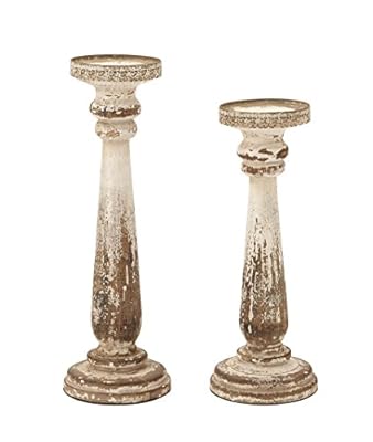 Deco 79 44410 Wood Candle Holder, Set of 2