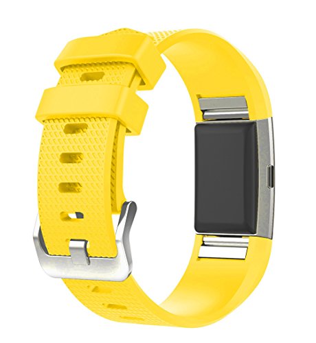 MoreToys Silicone Adjustable Replacement Accessory Sport Watch Band Wrist Strap Bracelet for Fitbit Charge 2 Fitness Wristband (Yellow) - Thumbnail 2