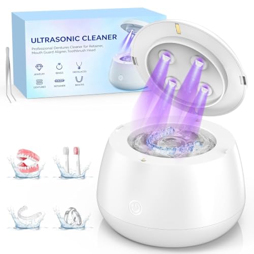 TQQ Ultrasonic Teeth Cleaner 48000 Hz, UV Dental Bite Cleaner, Dental Bite Cleaning 200 ml for Dental Dentures, Aligners, Stoppers, Mouthguards, Splints and Jewelry