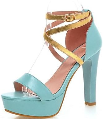 RainbowElk Women's Sandals Spring Summer Club Shoes Gladiator Customized Materials Leatherette Wedding Party &amp; Evening Dress Chunky HeelBuckle Split , blue , us6.5-7 / eu37 / uk4.5-5 / cn37