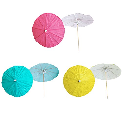 Bilipala Paper Umbrellas Cocktail Parasol Picks Beach Party Fruit Cake Cupcake Decorations Toppers Picks Party Supplies,18 Counts