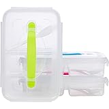 Bento Lunch Boxes With Airtight Leak-Proof Lid for Adults and Kids, Reusable Plastic Food Storage Containers - Microwave & Dishwasher Safe - 4 Divided Compartments Makes Portion Control Easy, 3-Pack.