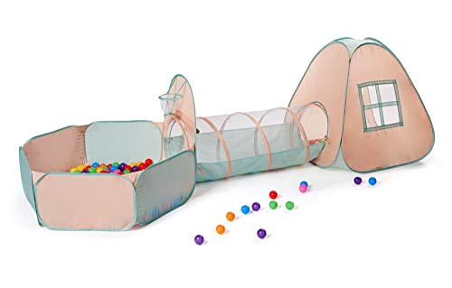 UTEX 3 in 1 Pop Up Play Tent with Tunnel, Ball Pit for Kids, Boys, Girls, Babies and Toddlers, Indoor/Outdoor Playhouse