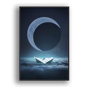 Framed Canvas Wall Art for Living Room, Bedroom Moon with Bright Canvas Prints for Modern Home Decoration Ready to Hang - 16"x24" inches