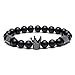 SEVENSTONE 8mm Crown King Charm Bracelet for Men Women Black Matte Onyx Stone Beads