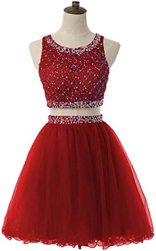ChangLZ Women's Crew Squeins Beaded Short Prom Gowns Two Piece Homecoming Dresses CLZ013