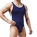 YUFEIDA Mens High Cut Wrestling Singlet Leotard Smooth Thong Bodysuit Jumpsuit Briefs Vest Swimwear(Navy M)