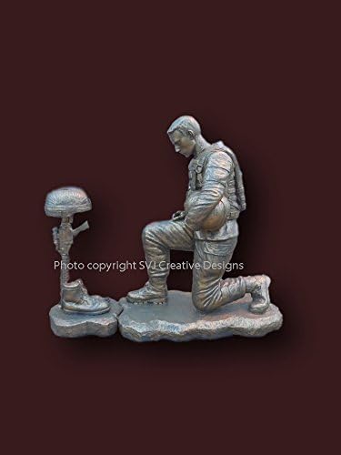 Life Size Kneeling Concrete Soldier Only in Two Toned Brassy Bronze Finish (Battlefield Cross Sold Separately)