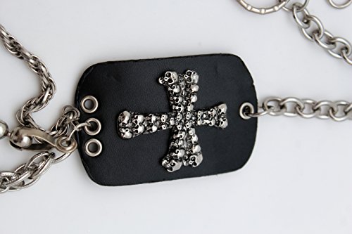 TFJ Men Biker Fashion Wallet Chain Metal Keychain Mini Skulls Cross 3 Strands Silver
