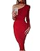 Allegrace Women Sexy One Shoulder Long Sleeve Bodycon Stretch Bandage Party Dress Red M