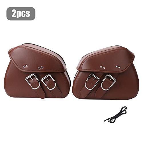 Fancystar 1 Pair Motorcycle Saddle Bags Pannier Bag Waterproof PU Leather Side Case for Harley Sportster Softail Honda Suzuki Yamaha Cruiser, Brown/Black - Thumbnail 7