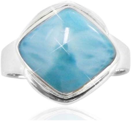Sterling Silver Ring with Square Cushion Larimar Stone (BTS-NRB6809/LR/R) - Size 7