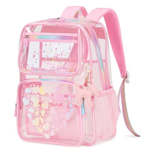MOONBABY Clear Backpack for School Girls, Heavy Duty TPU Transparent Backpack Stadium Events Approved, Clear Bookbag