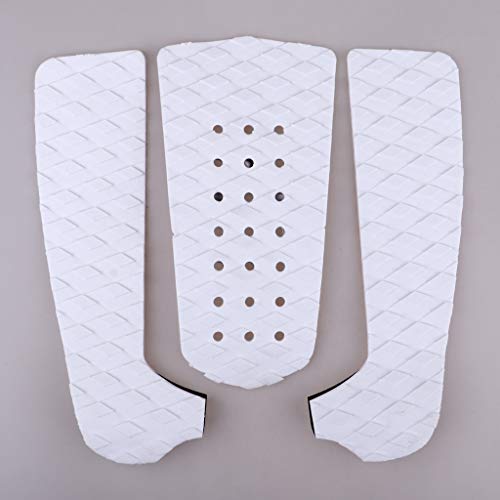 SM SunniMix 3Pcs Adhesive Surfboard Traction Tail Pads Non-Skid Surfing SUP Stomp Mat Deck Tape Grips for Longboard Stand up Paddle Board Skimboard White