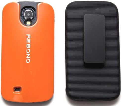 REBONO Protective Polycarbonate Shell Holster Combo Case With Belt Clip &amp; Screen Protector For Samsung Galaxy s4 S IV Fits All Models (FIERY ORANGE)